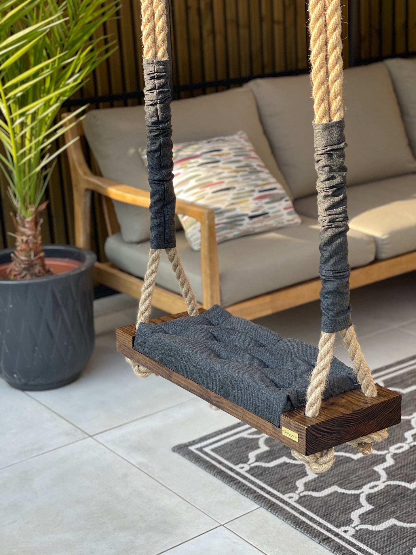 Luxury, Unique, Large Adult and Older Kids Outdoor Indoor Charcoal Wooden Swing. Colors Available