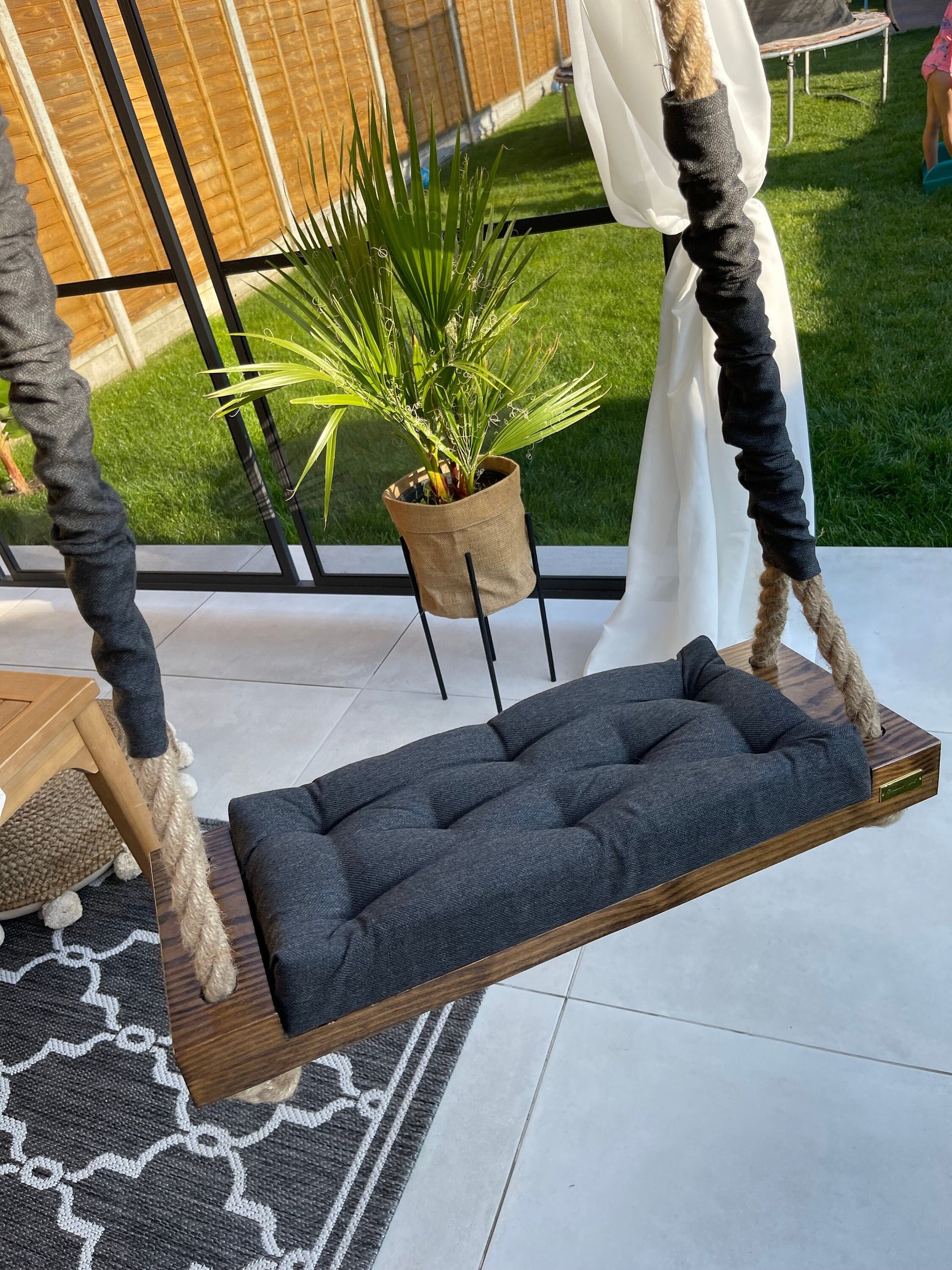 Luxury, Unique, Large Adult and Older Kids Outdoor Indoor Charcoal Wooden Swing. Colors Available