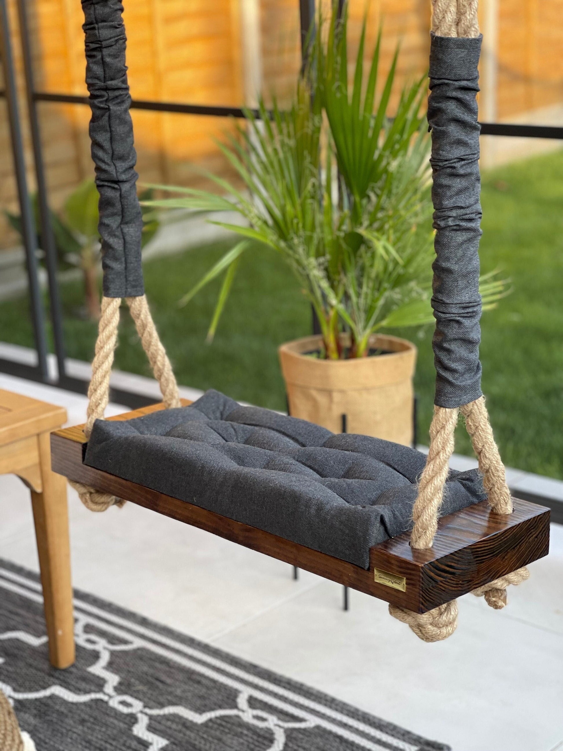 Luxury, Unique, Large Adult and Older Kids Outdoor Indoor Charcoal Wooden Swing. Colors Available